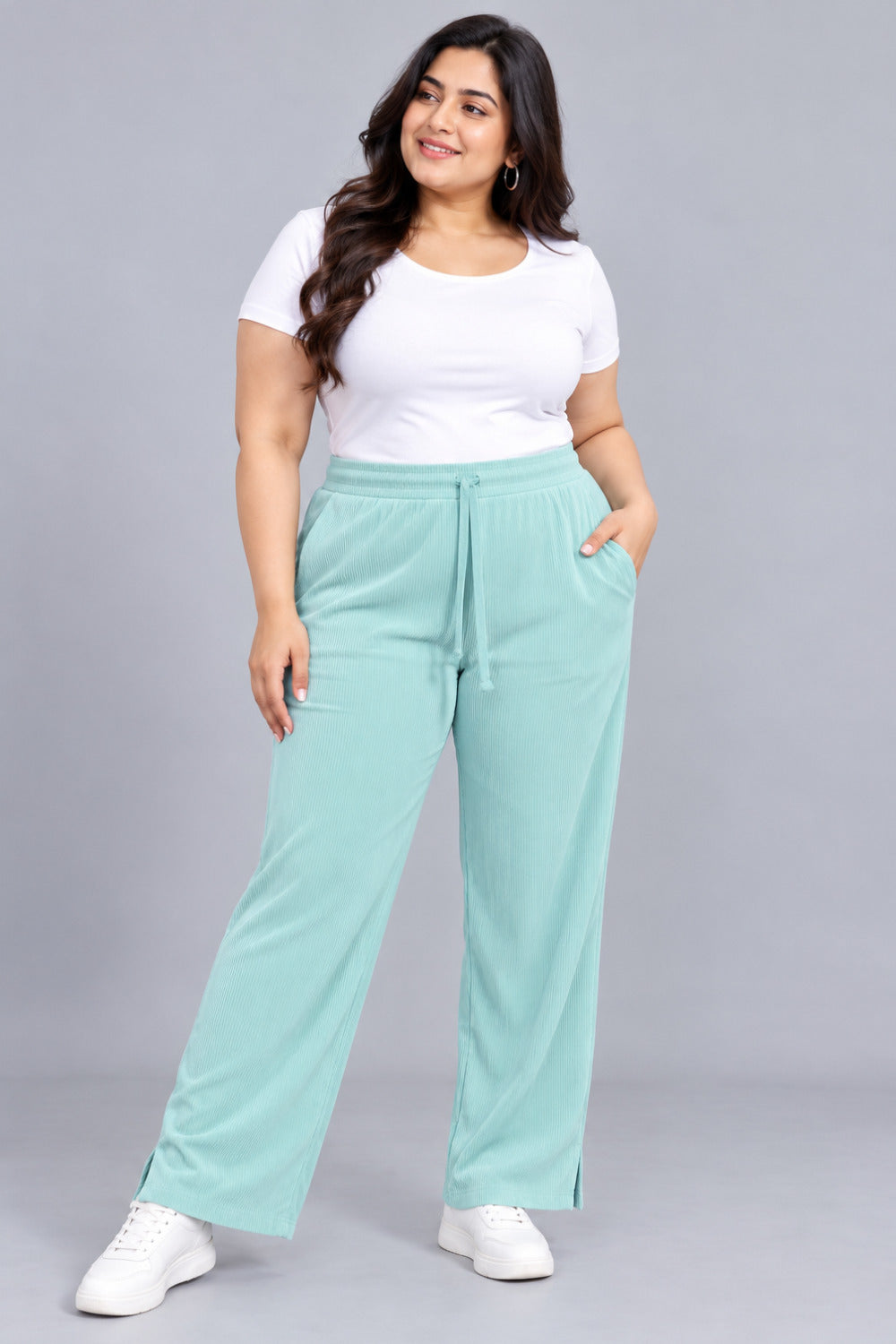 Women’s Ribbed Knit Track Pants / Relaxed Lounge Joggers with Drawstring