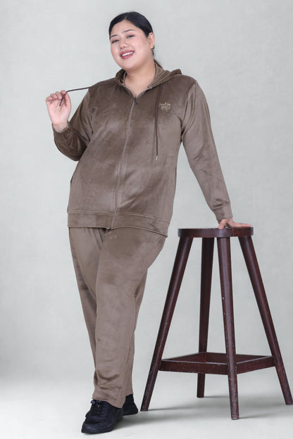 Winter Cotton Velvet Tracksuit For Women - Mocha