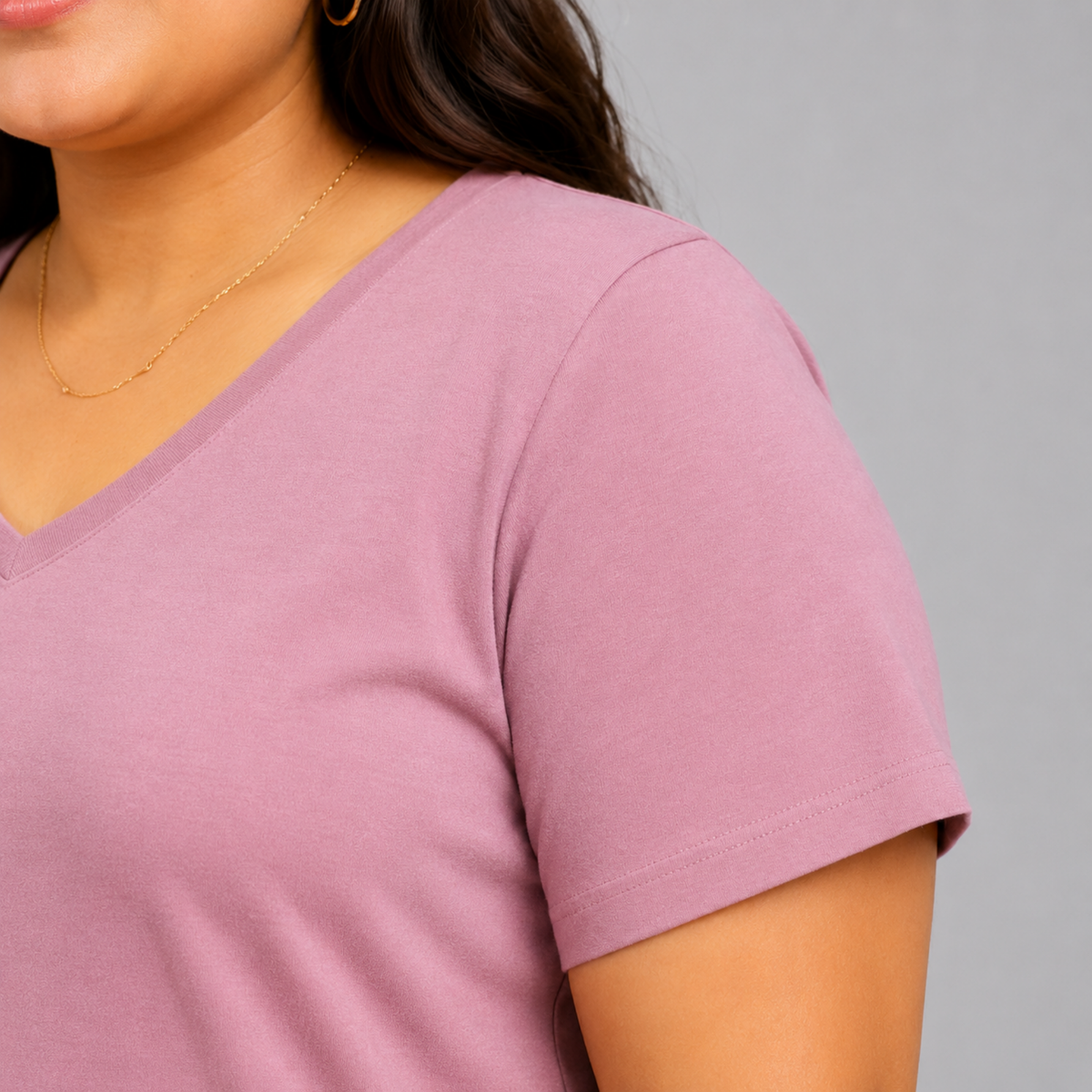 Woman Cotton Lycra V-Neck  Active Tees  – Pink Allure