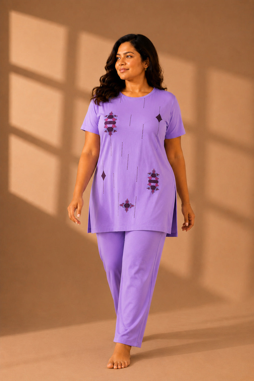 Woman Cotton Floral Printed Tshirt & Pajama Set-Lounge Wear