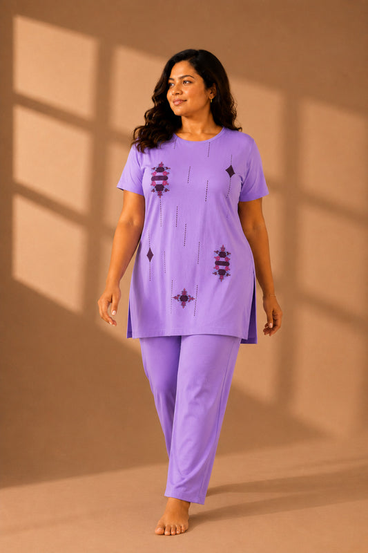 Woman Cotton Floral Printed Tshirt & Pajama Set-Lounge Wear
