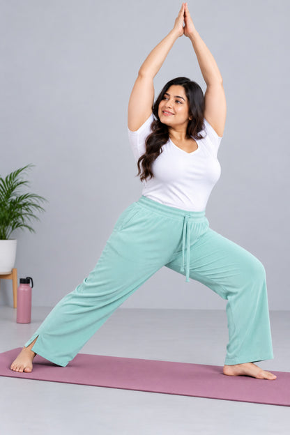 Women’s Ribbed Knit Track Pants / Relaxed Lounge Joggers with Drawstring