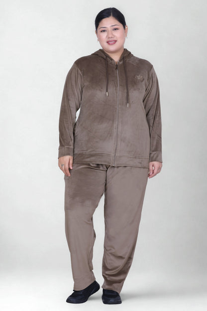Winter Cotton Velvet Tracksuit For Women - Mocha