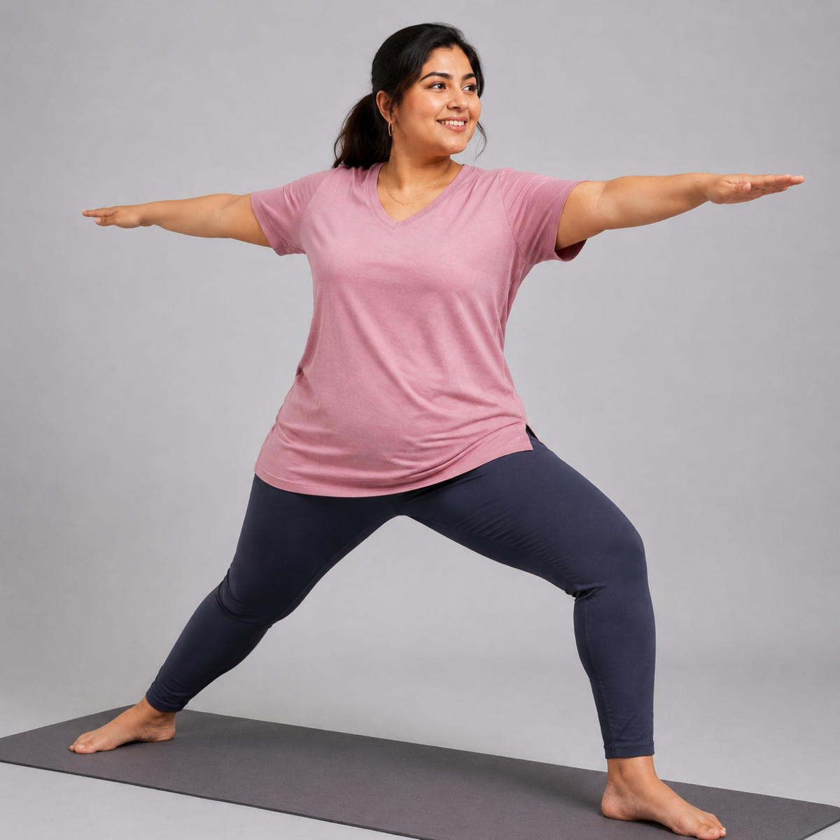 Woman Cotton Lycra V-Neck  Active Tees  – Pink Allure