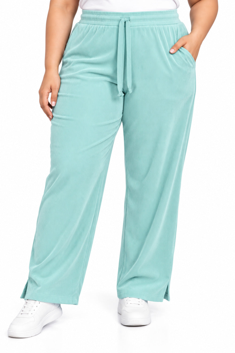 Women’s Ribbed Knit Track Pants / Relaxed Lounge Joggers with Drawstring