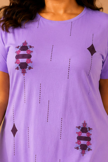 Woman Cotton Floral Printed Tshirt & Pajama Set-Lounge Wear