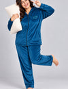 Winter Cotton Velour Tracksuit Set For Woman -Blue Velvet