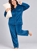 Winter Cotton Velour Tracksuit Set For Woman -Blue Velvet