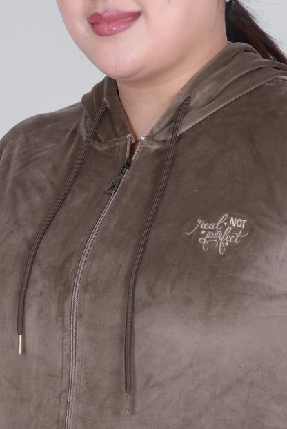 Winter Cotton Velvet Tracksuit For Women - Mocha