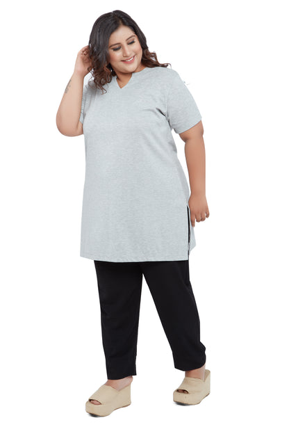 Plus Size Half Sleeves Long Tops For Women - Pack of 2 (Wine & Grey)
