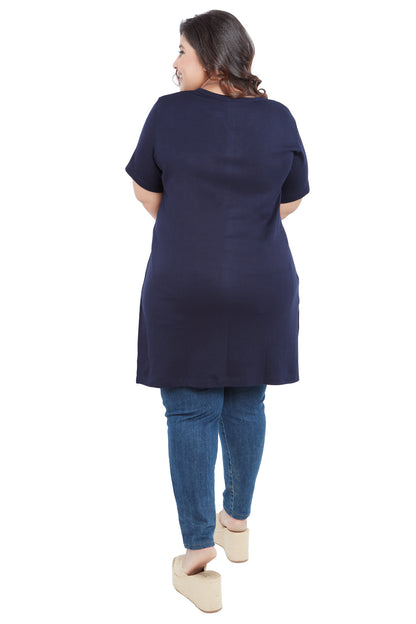 Plus Size Half Sleeves Long Tops For Women - Pack of 2 (Cardamom & Navy)