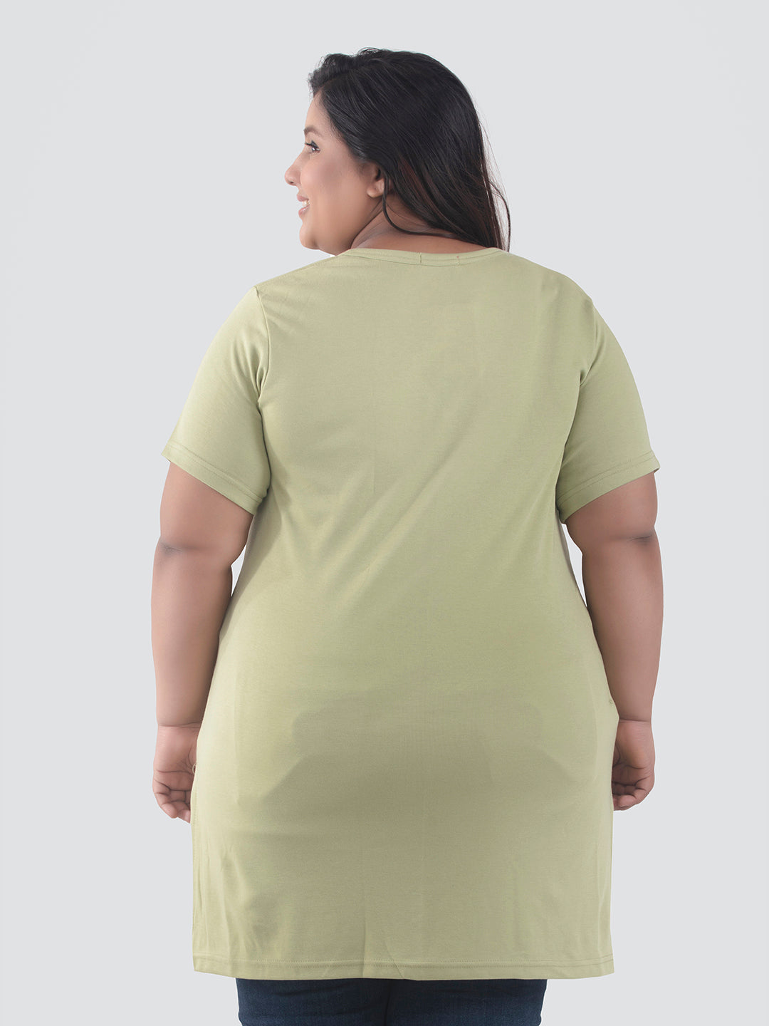 Stylish Cardamom Green Cotton Plus Size Half Sleeves Long Top For Women Online In India