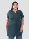 Plus Size Half Sleeves Long Top For Women - Bottle Green