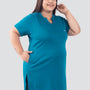 Plus Size Half Sleeves Long Top For Women -Teal Blue
