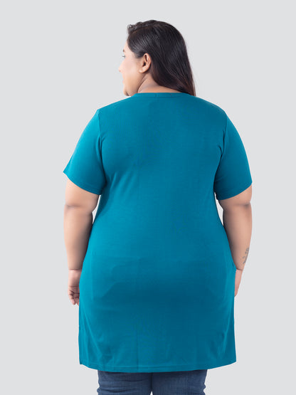 Plus Size Half Sleeves Long Tops For Women - Pack of 2 (Teal & Pink)