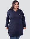 Plus Size Full Sleeves Long Top For Women - Navy Blue