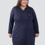 Plus Size Full Sleeves Long Top For Women - Navy Blue