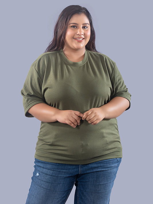 Plus Size Cotton T-shirts For Summer - Olive Green