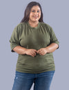 Plus Size Cotton Street Style T-shirts For Summer - Olive Green