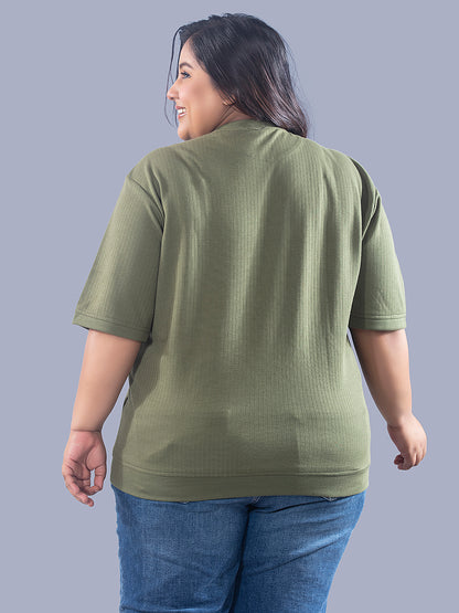 Plus Size Cotton Street Style T-shirts For Summer -(Combo of two)Olive Green/Pink