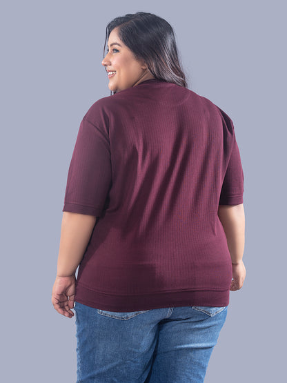 Plus Size Cotton Street Style T-shirts For Summer - Wine