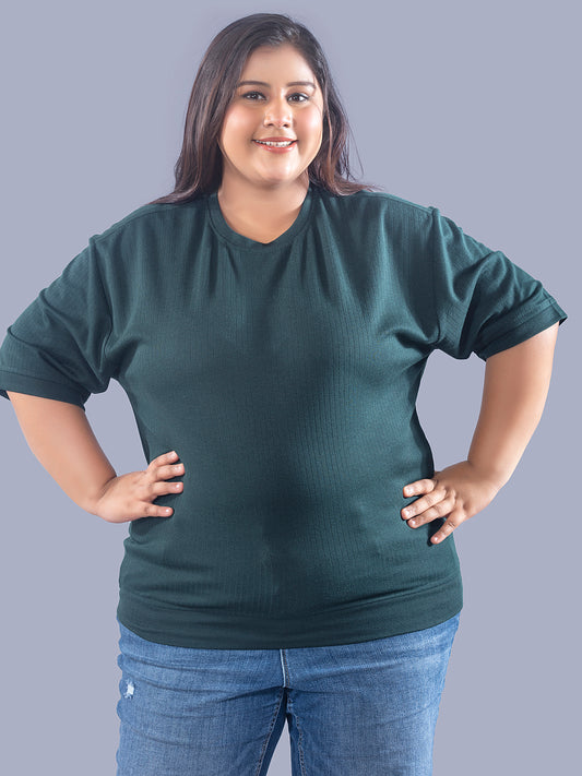 Plus Size Cotton T-shirts For Summer - Bottle Green