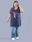 Long Line Hip Covering T-Shirt For Woman -Half Sleeves- Navy Blue
