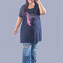 Long Line T-Shirt For Women -Half Sleeves- Navy Blue
