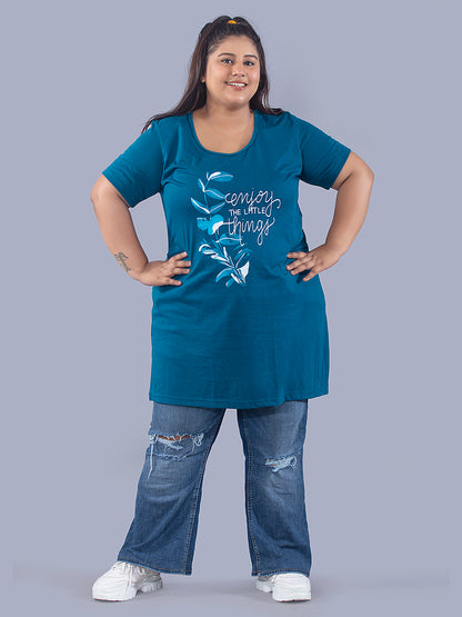 Plus Size Long T-shirts For Women - Half Sleeve - Pack of 2 (Teal Blue & Blush Pink)