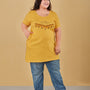 Plus Size Long T-shirt For Women - Half Sleeve - Yellow