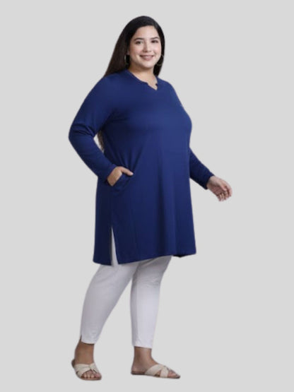 Plus Size Full Sleeves Long Top For Women -Prime Blue