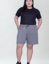 Women's High-Waisted Design Drawstring Waist Blended Regular Fit Shorts- Grey