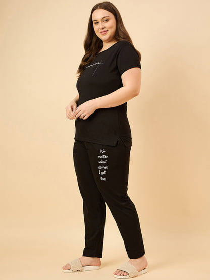 Cotton Nightsuit For Women - Pyjama Set -Black