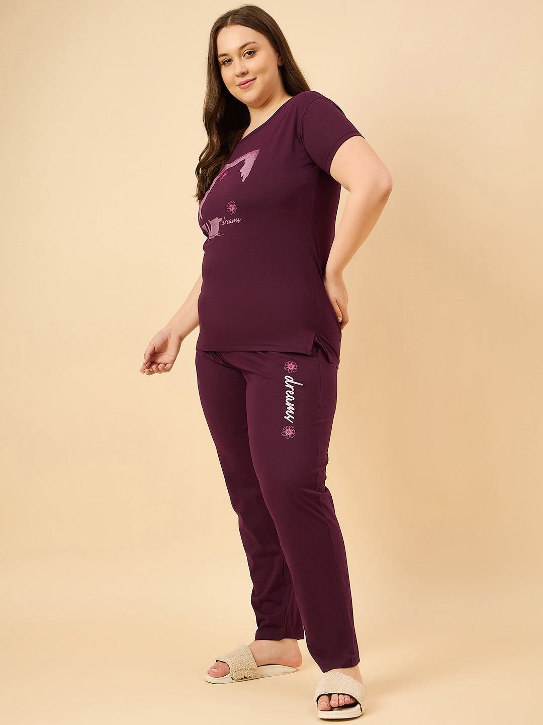 Cotton Nightsuit For Women - Pyjama Set -Wine