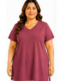 Woman Cotton Lycra V-Neck  Active Tees –Mauve