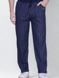 Jinxer Men’s Striped Straight-Fit Cotton Trackpant -Navy Blue