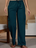Women Smart Straight Fit Easy Wash Cargo Pants- Teal