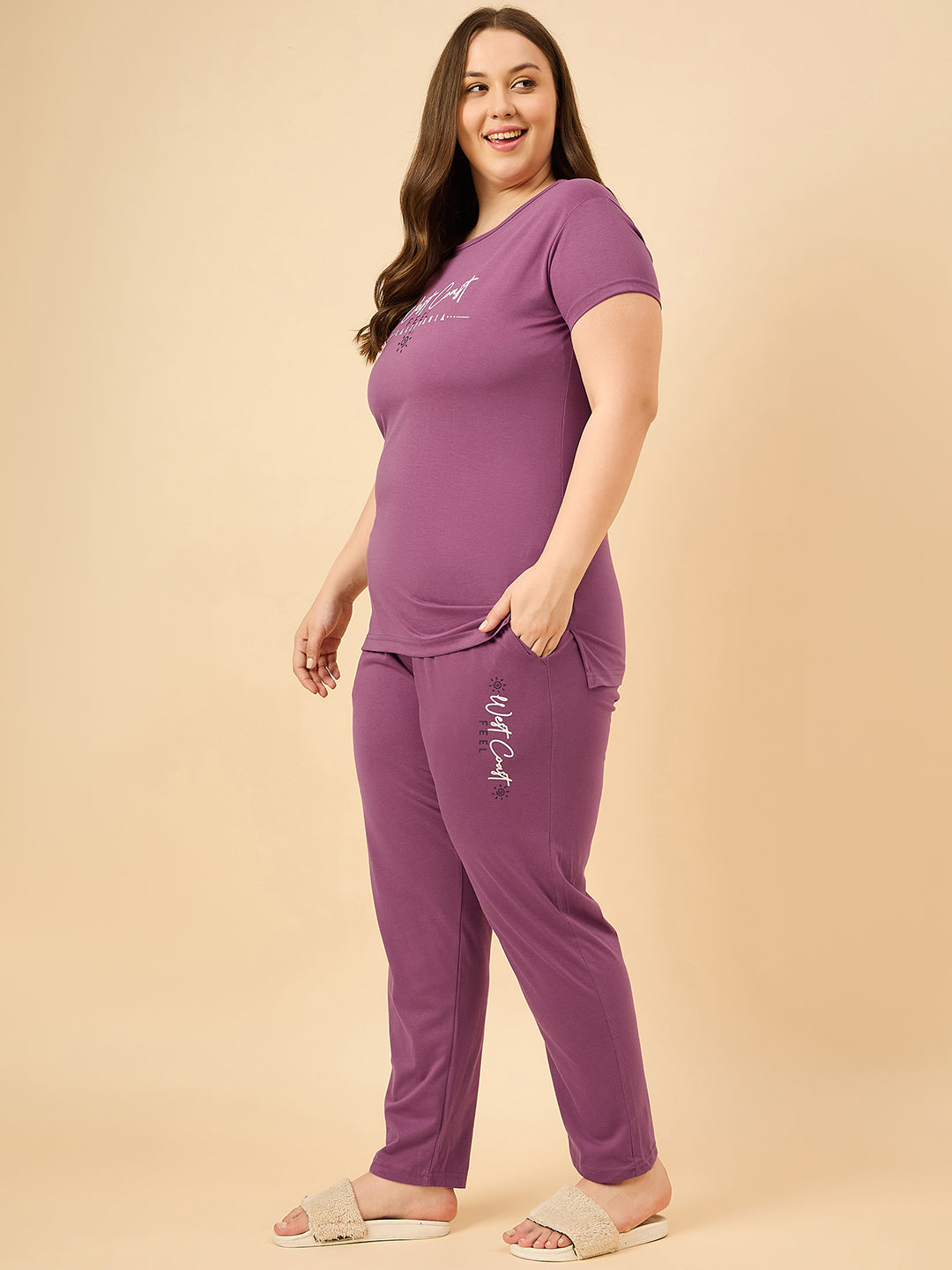 Cotton Nightsuit For Women - Pyjama Set -Mauve