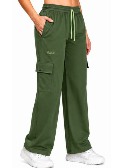 Women Smart Straight Fit Easy Wash Cargo Pants-Green