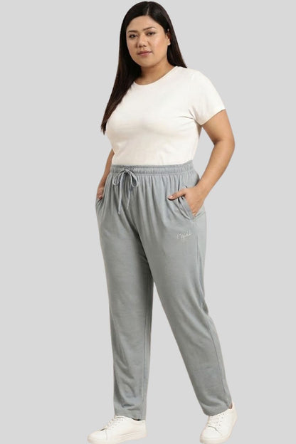 Pearl Grey Cotton Trackpants With One Side Zip Pocket