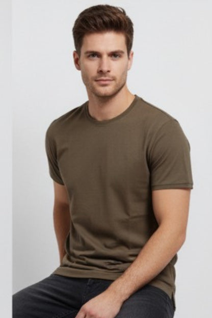 Derby Men's Round Neck Casual T-shirts-Mocha Brown