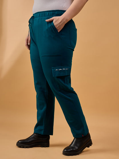 Plus Size Winters Cozy Fleece Cargo Pants For Women - Teal