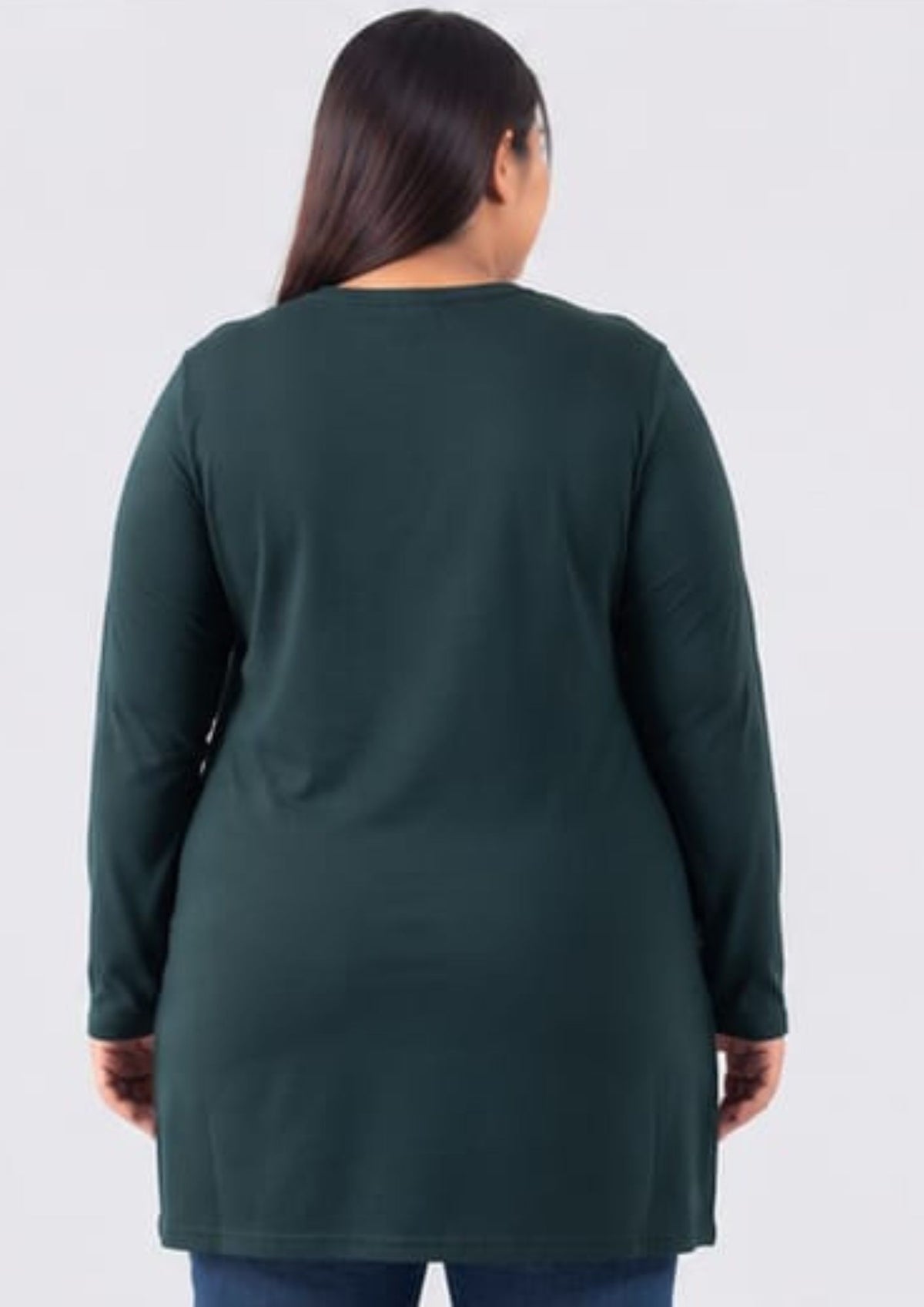 Plus Size Full Sleeves Long Top For Women - Bottle Green