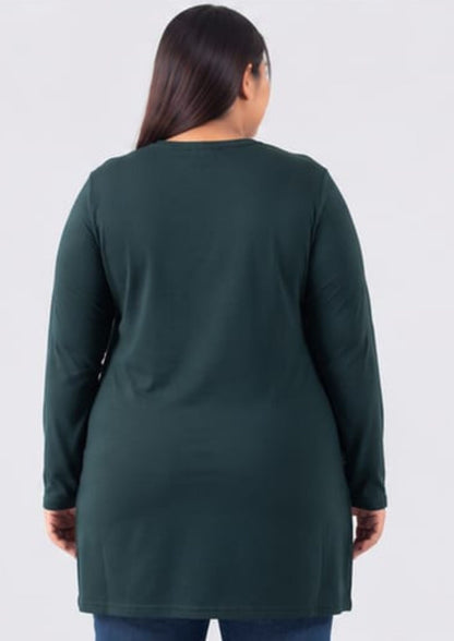Plus Size Full Sleeves Long Top For Women - Bottle Green