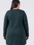 Plus Size Full Sleeves Long Top For Women - Bottle Green