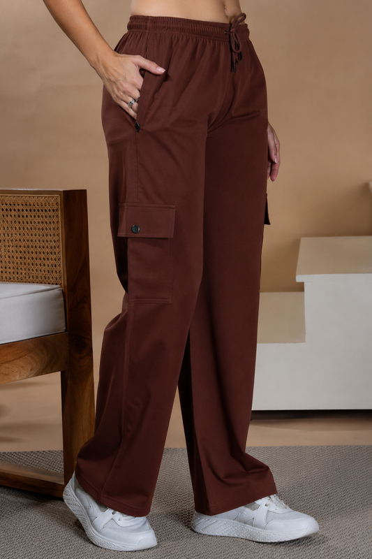 Women Smart Straight Fit Easy Wash Cargo Pants- Rustic Brown