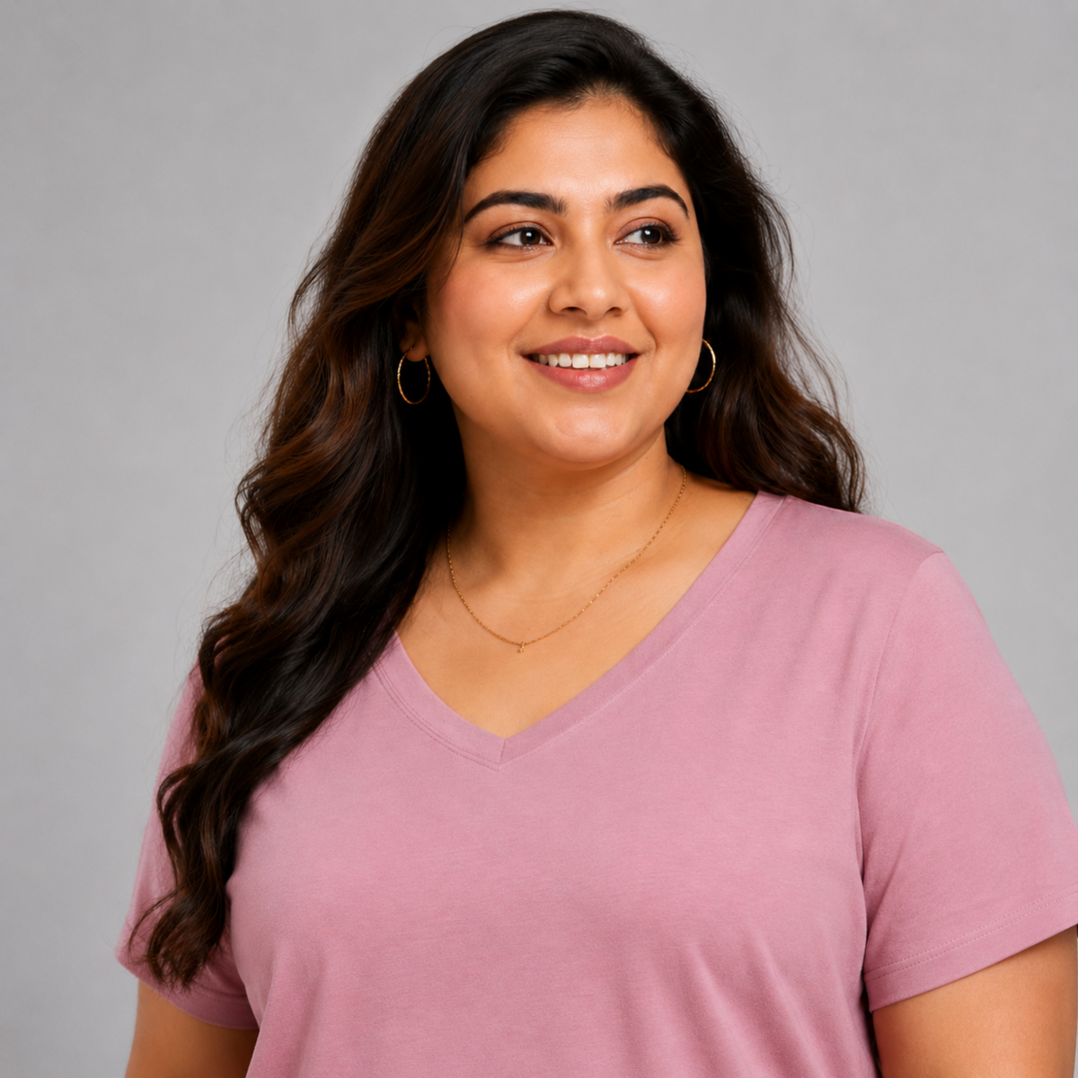 Woman Cotton Lycra V-Neck  Active Tees  – Pink Allure