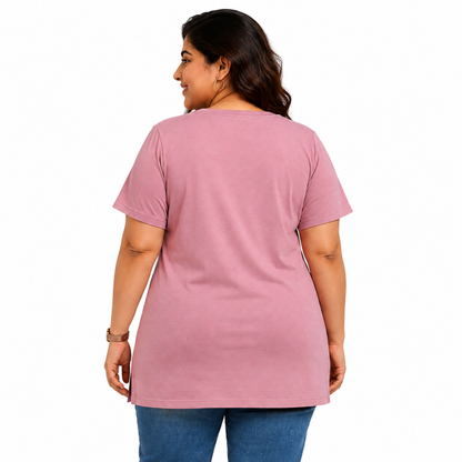 Woman Cotton Lycra V-Neck  Active Tees  – Pink Allure