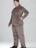 Winter Cotton Velvet Tracksuit For Women - Mocha