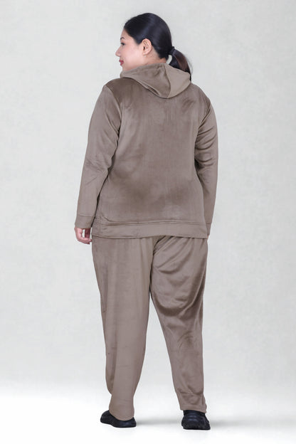 Winter Cotton Velvet Tracksuit For Women - Mocha
